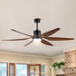 HDC Wooden Blade Ceiling Fan with Integrated LED Light for Bedroom