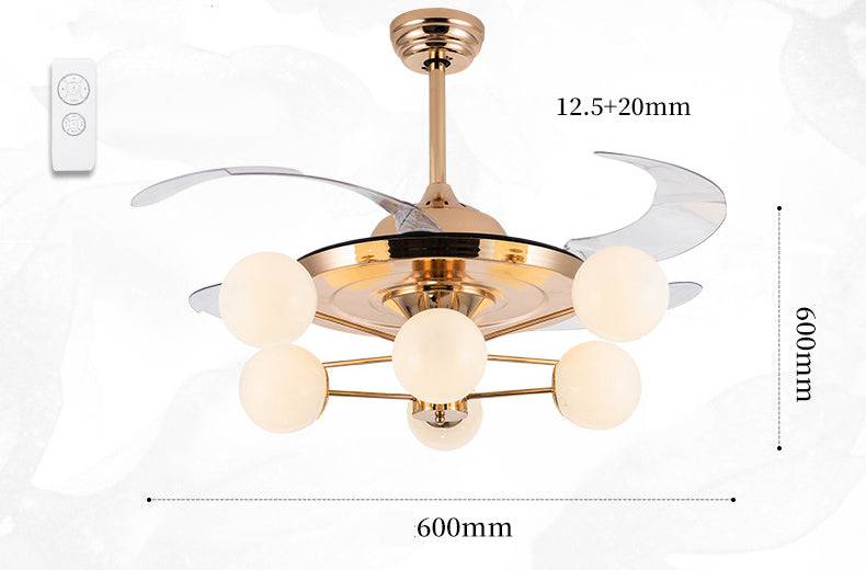 Hdc 6 Light Frost Glass Ceiling Fan Chandelier 36 Inch Gold Retractable Light Led 3 Color Setting Control With Remote
