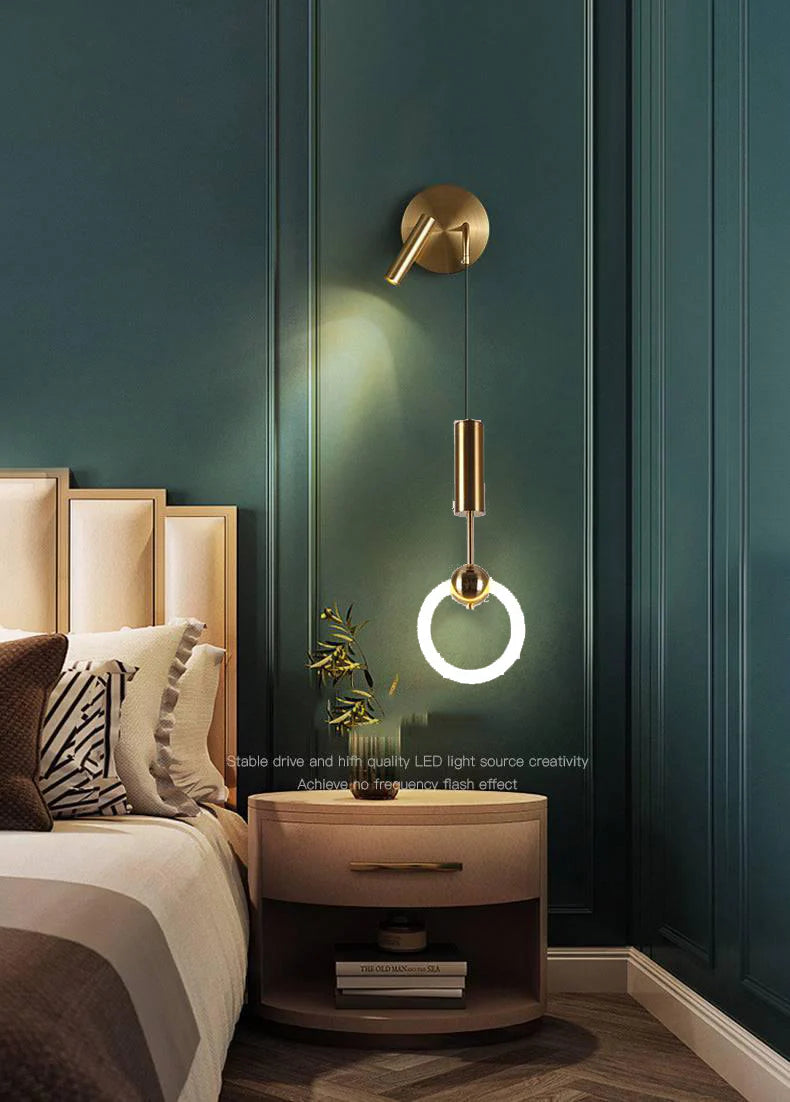 Hdc Modern Ring Gold Led Wall Lamp With Spot For Bedside - Tricolor