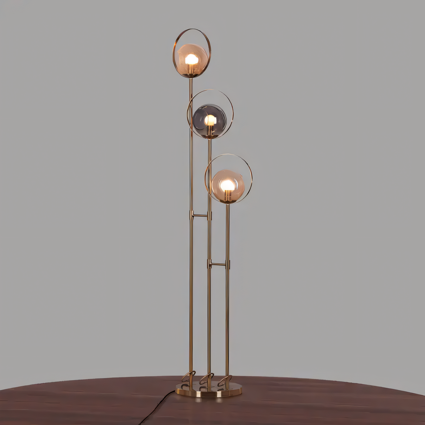 Hdc 3 Light Metal Amber And Smoke Glass Standing Floor Lamp