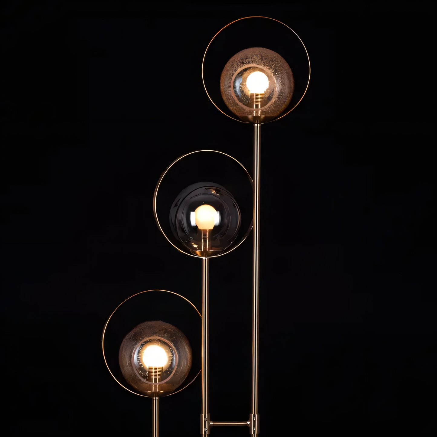Hdc 3 Light Metal Amber And Smoke Glass Standing Floor Lamp