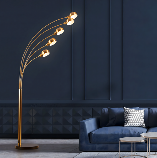 Hdc 5-Branch Metal Frame in Matte Gold Finish with Marble Base Floor Lamp