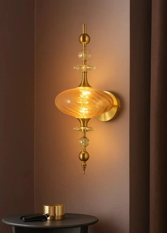 HDC Gold Amber Glass Wall Light for Living Room Drawing Room Bedroom - Warm White