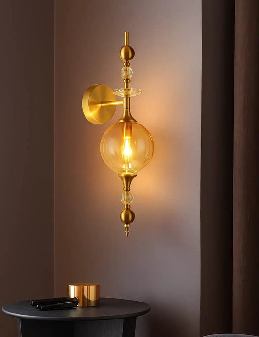 HDC 1 Light Gold Amber Glass Wall Light for Living Room Drawing Room Bedroom - Warm White