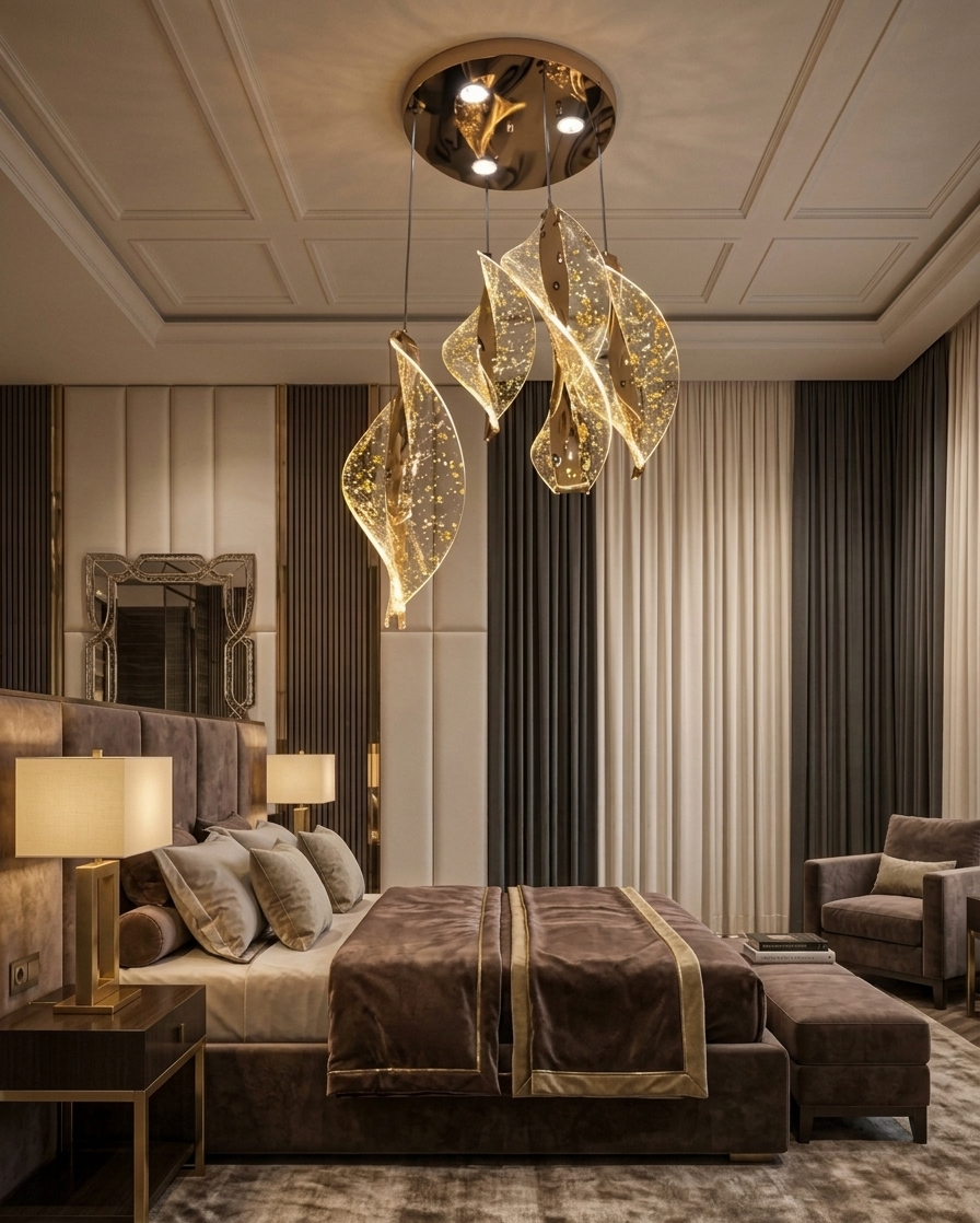 HDC Luxury Golden Leaf Crystal Chandelier Light