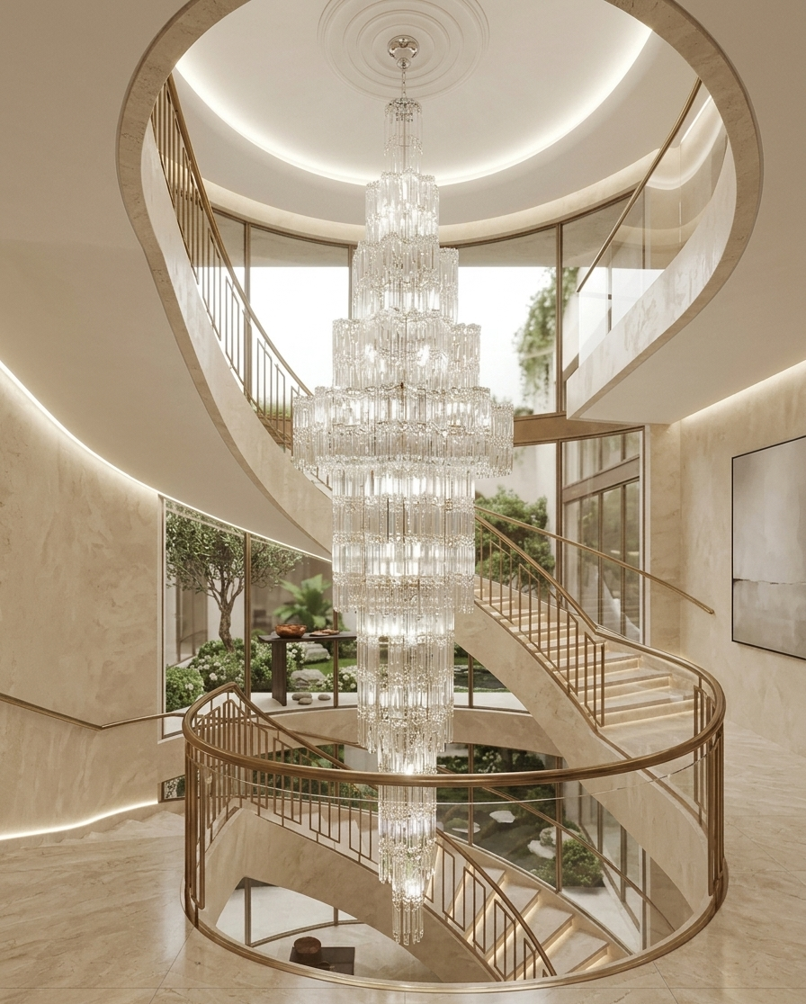 HDC Premium 3000mm Grand Crystal Double Height Chandelier for Staircase & Lobby