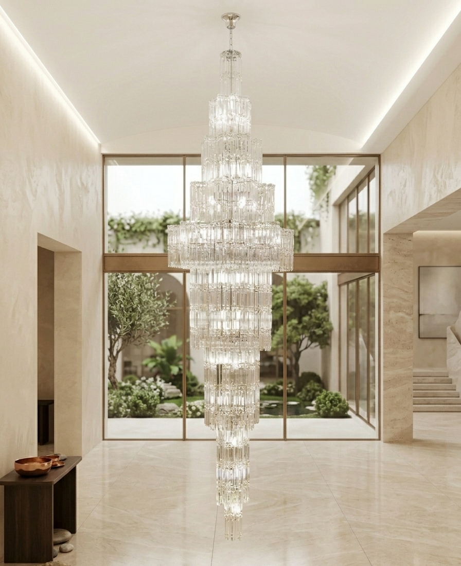 HDC Premium 3000mm Grand Crystal Double Height Chandelier for Staircase & Lobby