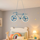 Hdc Kids Bicycle Ceiling Light Modern LED Hanging Pendant Fixture for Girls Bedroom | Creative Bike-Themed Light with Glowing Wheel Rings | Perfect for Playroom, Study Area, or Nursery