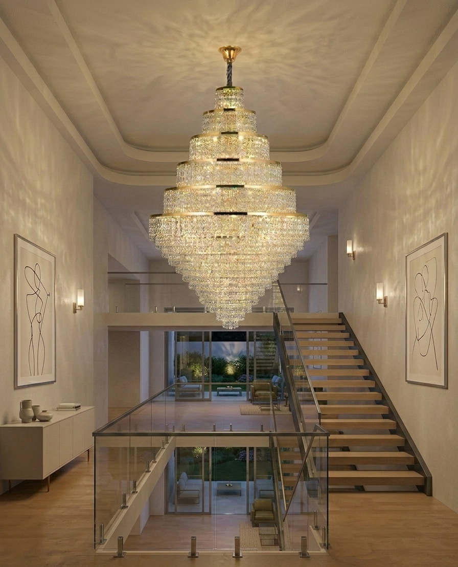 HDC 1800mm Premium Multi-Tier Crystal Chandelier for Double Height Spaces for Staircase, Lobby