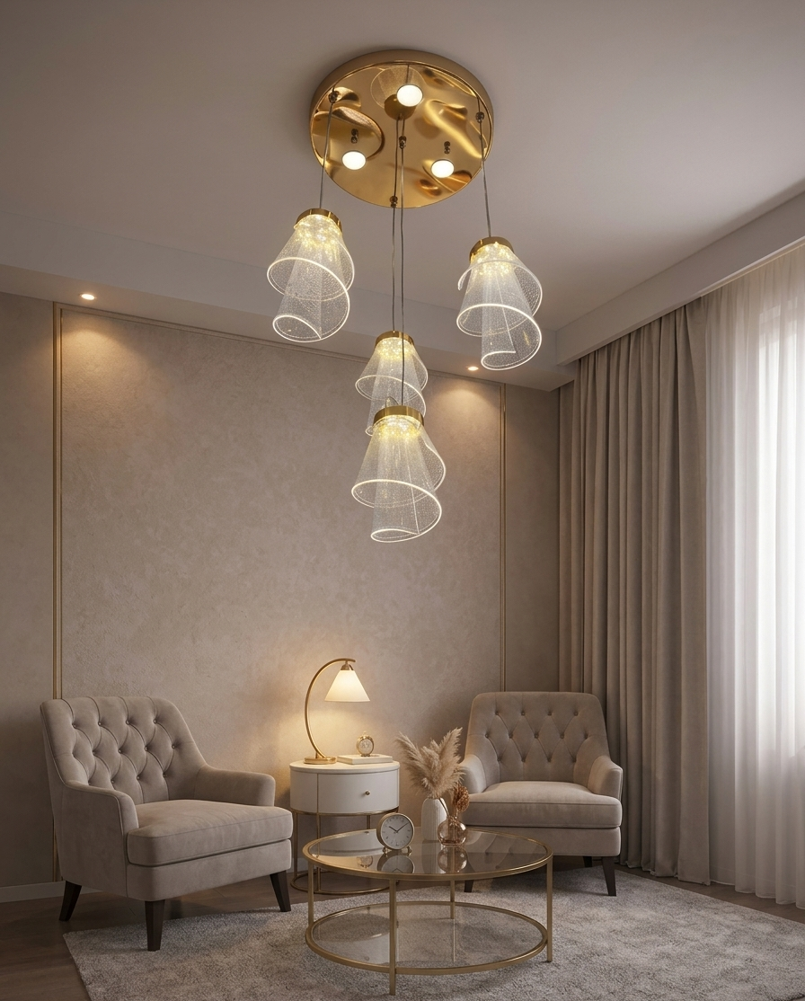 HDC Modern Gold Mesh Cluster Chandelier Light