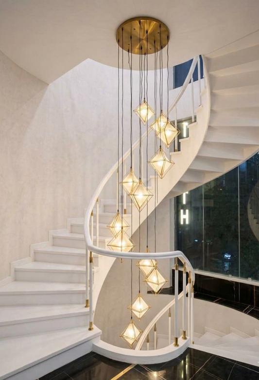 HDC Gold 12 Lights Premium Double Height Geometric Cluster Chandelier