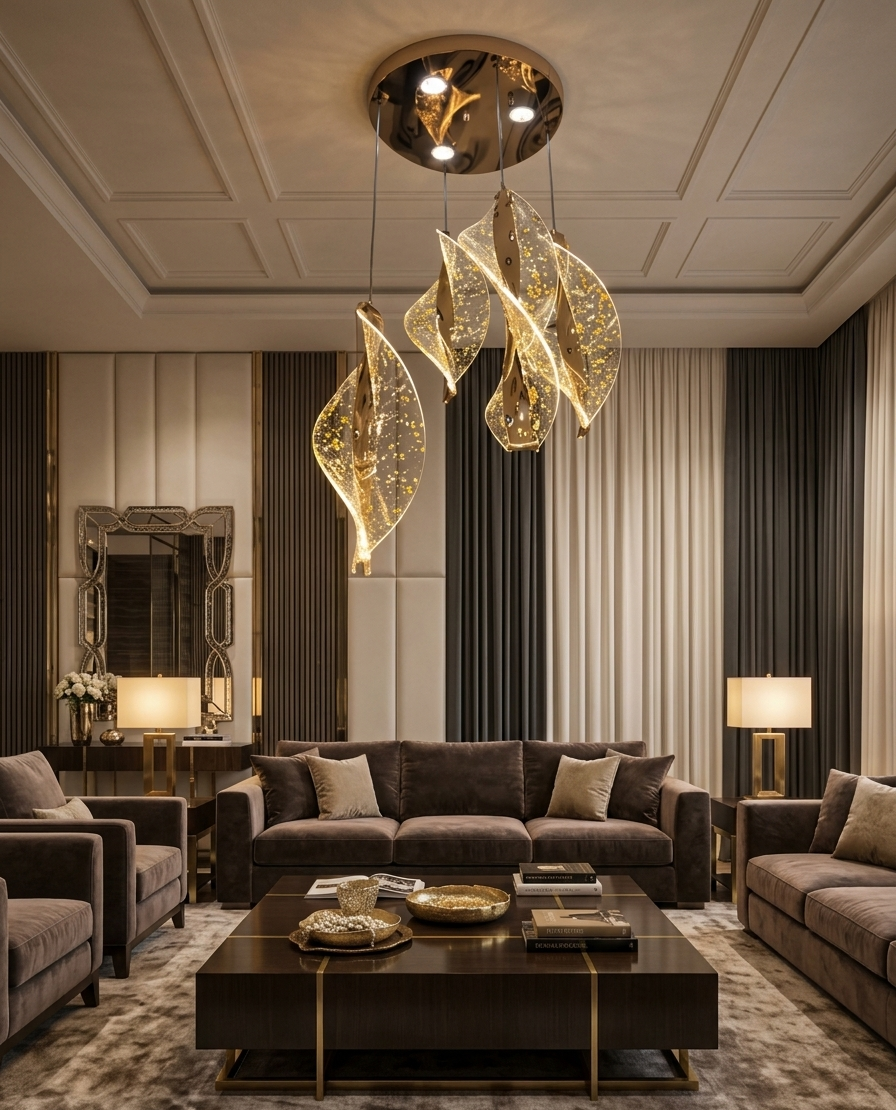 HDC Luxury Golden Leaf Crystal Chandelier Light