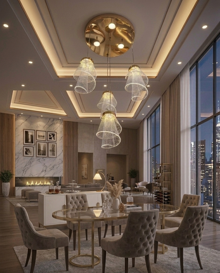 HDC Modern Gold Mesh Cluster Chandelier Light