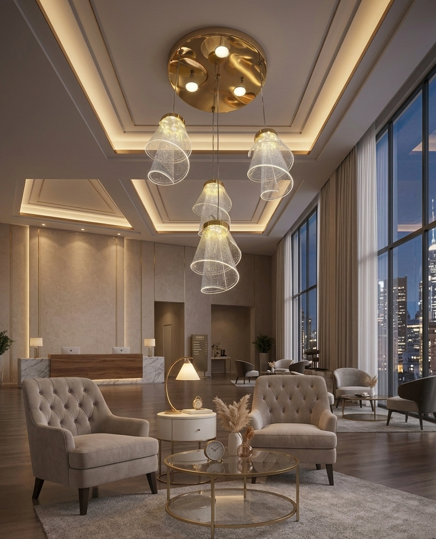 HDC Modern Gold Mesh Cluster Chandelier Light