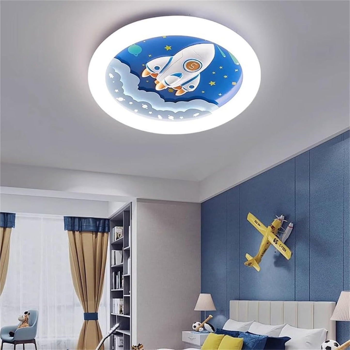 Hdc 500mm Creative Cartoon Rocket LED Ceiling Light, Modern Round Ceiling Lamp for Kids Room, Nursery, Boys & Girls Bedroom