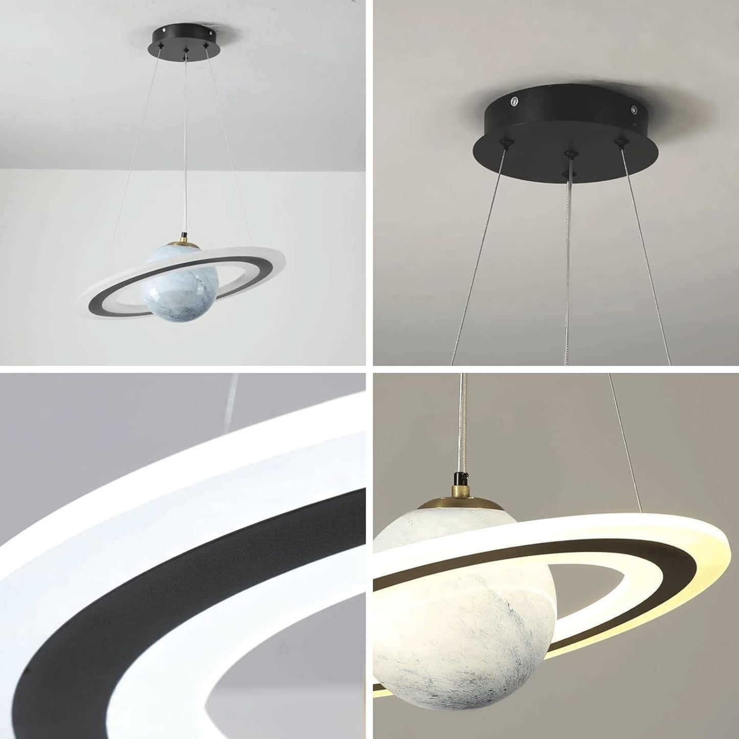 Hdc Modern 45W LED Room Planet Pendant Light with Ring Acrylic Decoration Living Room Chandelier For Kids Room
