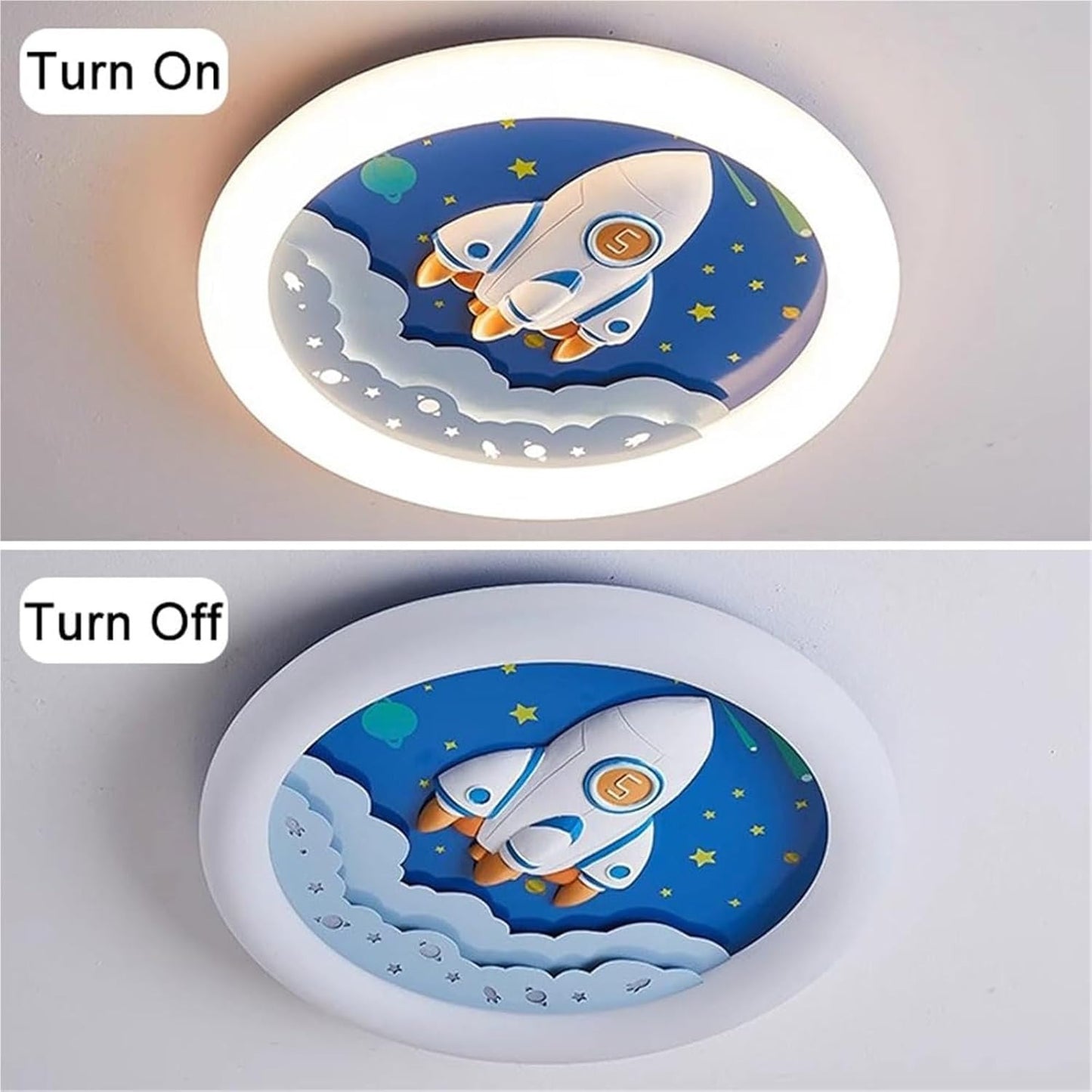 Hdc 500mm Creative Cartoon Rocket LED Ceiling Light, Modern Round Ceiling Lamp for Kids Room, Nursery, Boys & Girls Bedroom