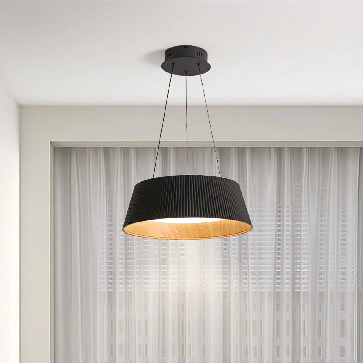 HDC Contemporary Black Drum Pendant Light For Living Room