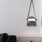 Hdc 1 Light Led Glass Smokey Black Pendant Lamp With Leather Strap Ceiling Light - Tricolor