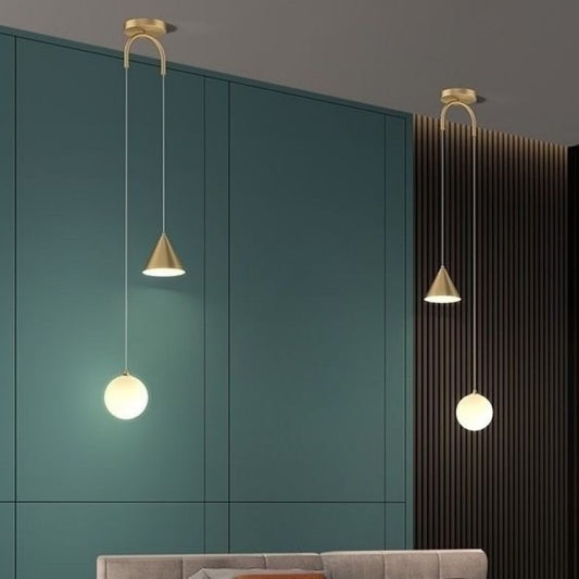 Hdc Glass Pendant, Matte White Glass with Brass Finish, Double Sided Ceiling Hanging Lamp Modern Light Fixture Personality Novel Decorated Glass Chandelier Interesting Life, Vintage Chandeliers