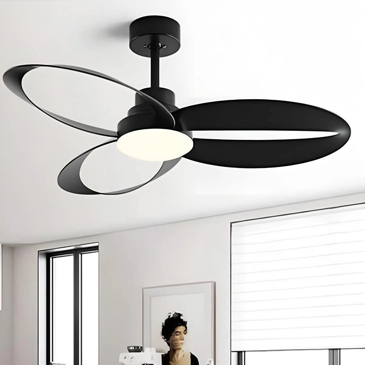 Hdc 52inch Modern 3-Blade LED Ceiling Fan Sleek Coffee Finish Fan Chandelier