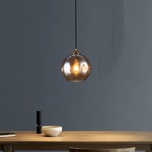 Hdc Modern Amber Glass Pendant Light Adjustable Hanging Ceiling Lamp for Dining Room, Bedroom & Living Spaces