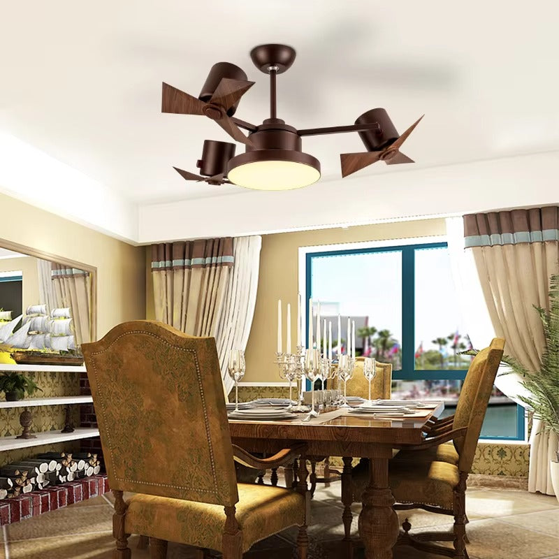 Hdc Modern Function Ceiling Fan with LED Light – 3 Mini Rotors, Dual-Tone Wood Finish, Remote Control, Energy Efficient Design