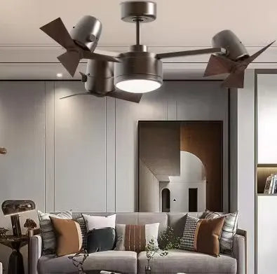 Hdc Modern Function Ceiling Fan with LED Light – 3 Mini Rotors, Dual-Tone Wood Finish, Remote Control, Energy Efficient Design