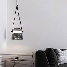 Hdc 1 Light Led Glass Smokey Black Pendant Lamp With Leather Strap Ceiling Light - Tricolor
