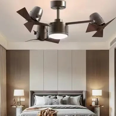Hdc Modern Function Ceiling Fan with LED Light – 3 Mini Rotors, Dual-Tone Wood Finish, Remote Control, Energy Efficient Design
