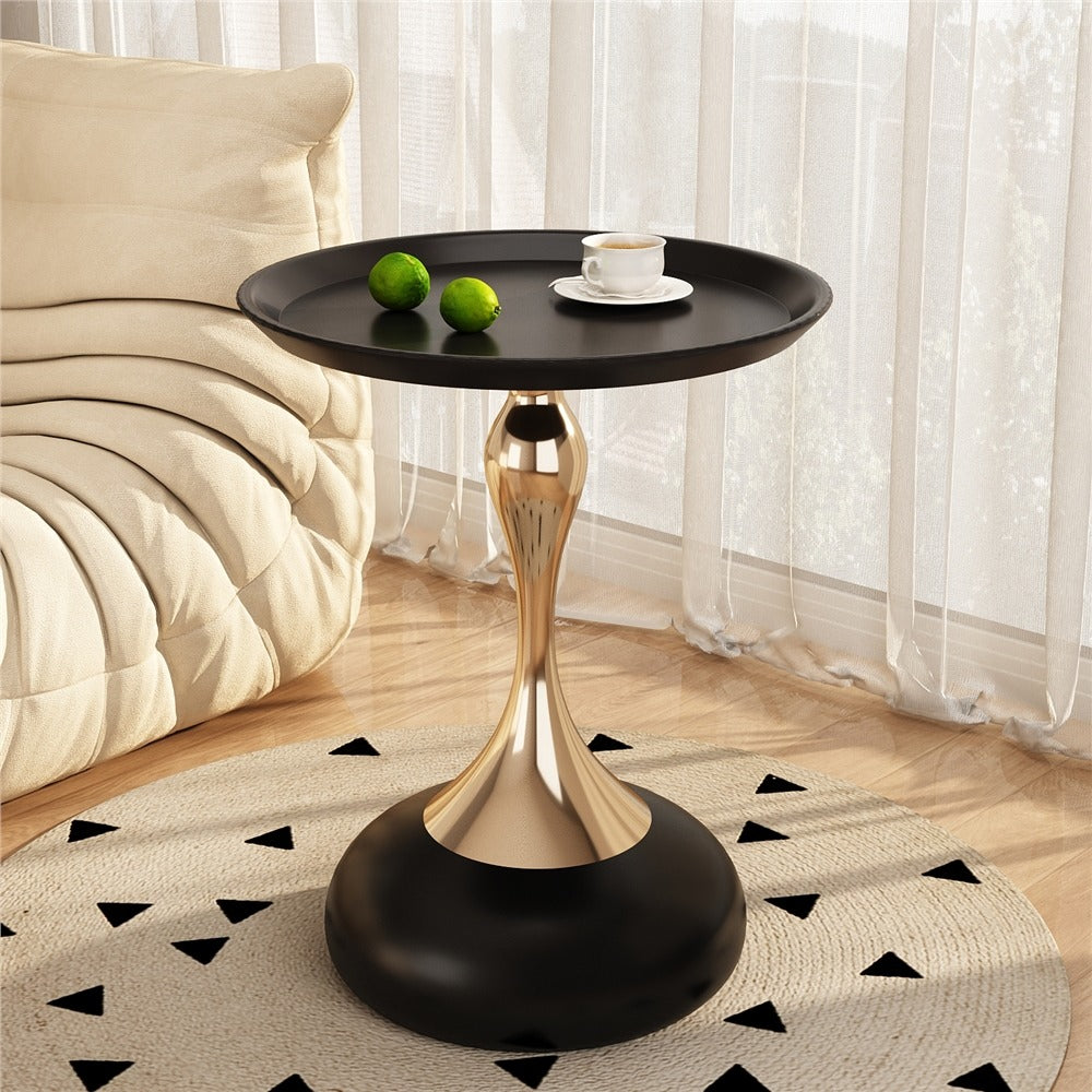 HDC Round Side Tables ,Small Metal Side Table, Modern Decorative Pedestal Table for Living Room Bedroom(Black & Gold)