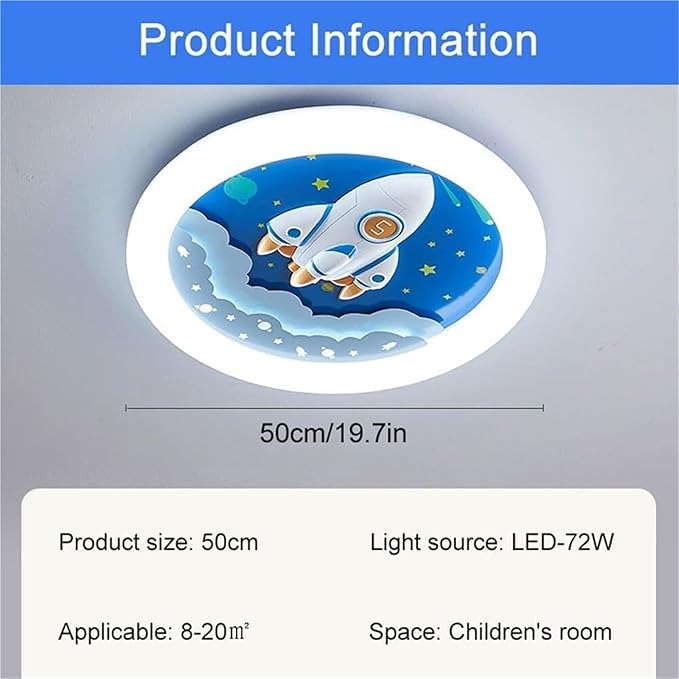 Hdc 500mm Creative Cartoon Rocket LED Ceiling Light, Modern Round Ceiling Lamp for Kids Room, Nursery, Boys & Girls Bedroom