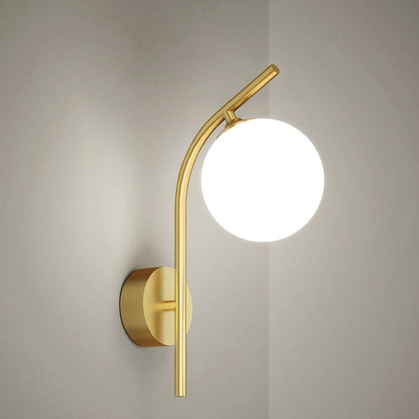 HDC Gold Frosted Glass Ball Wall Light Curved Metal