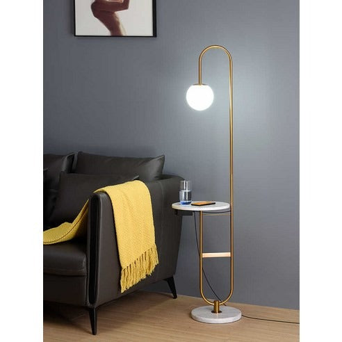 HDC Orbit Halo Modern Floor Lamp with Marble Side Table