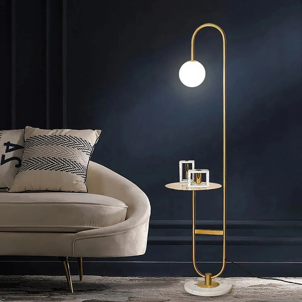HDC Orbit Halo Modern Floor Lamp with Marble Side Table