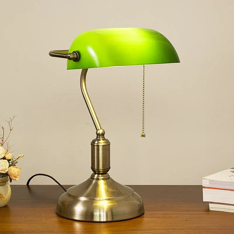 Hdc Retro Home Classic Green Bankers Table Lamp with Glass Shade and Brass Base