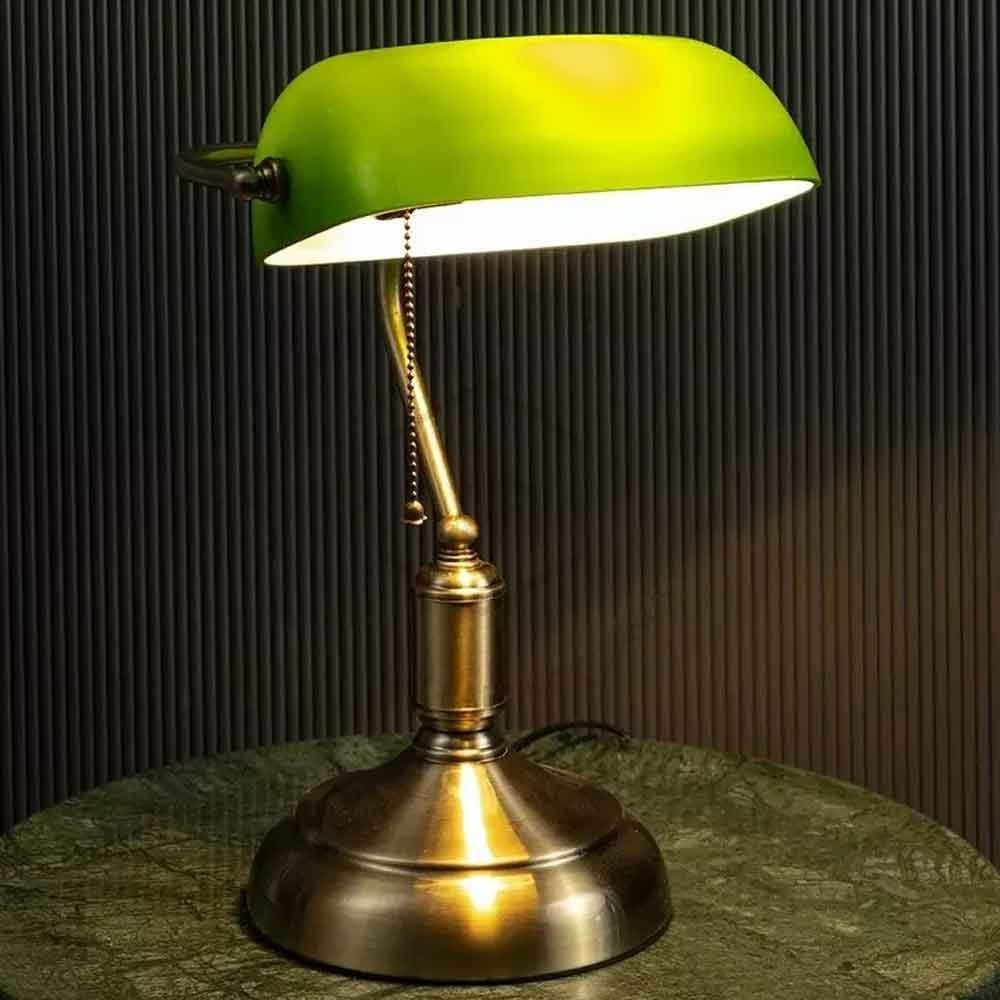 Hdc Retro Home Classic Green Bankers Table Lamp with Glass Shade and Brass Base