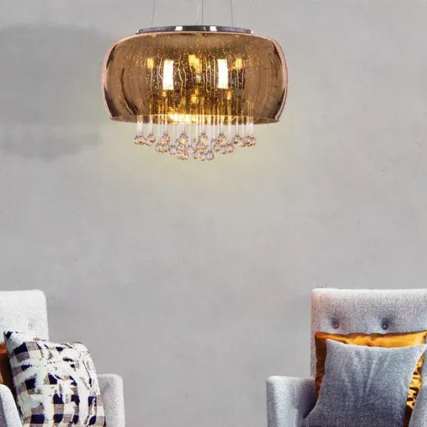 HDC 400mm Crystal Amber Glass Metal Led Chandelier Hanging Lamp - Warm White