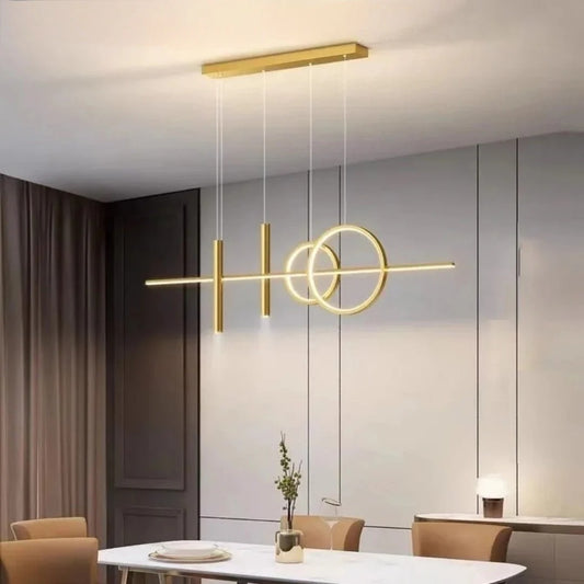 HDC 1000mm Linear Gold Rings LED Pendant Light For Living Room
