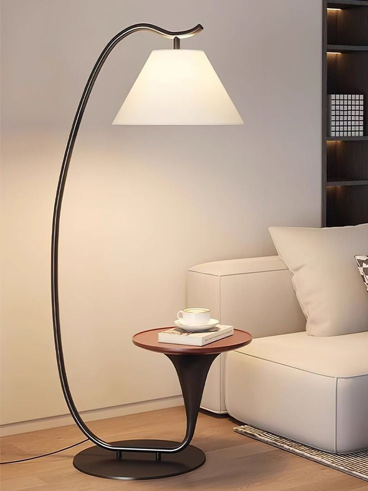 HDC Luxe Arc Shade Floor Lamp With Integrated Side Table For Living Room