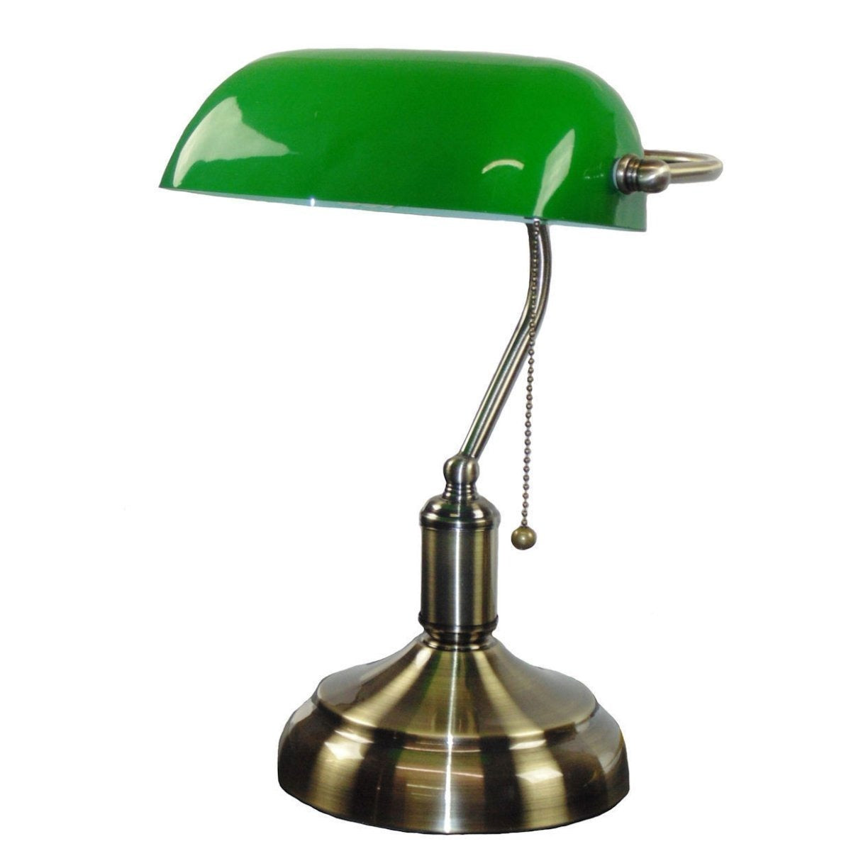 Hdc Retro Home Classic Green Bankers Table Lamp with Glass Shade and Brass Base