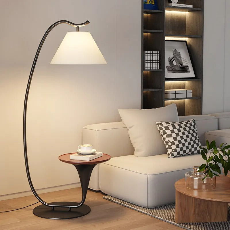 HDC Luxe Arc Shade Floor Lamp With Integrated Side Table For Living Room