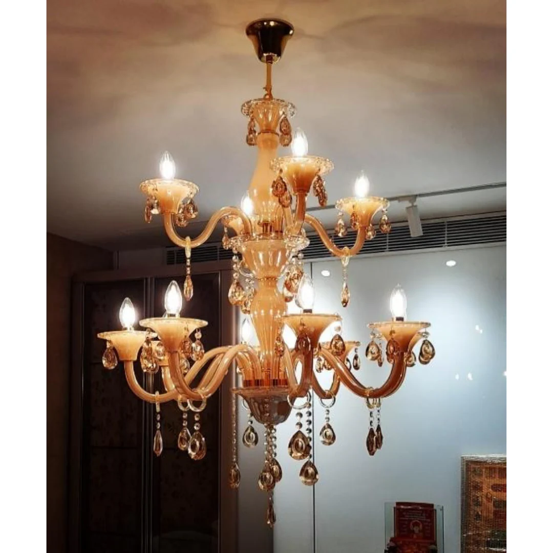 HDC 12 Lights Regal Amber Glass Crown Italian Chandelier For Living Room