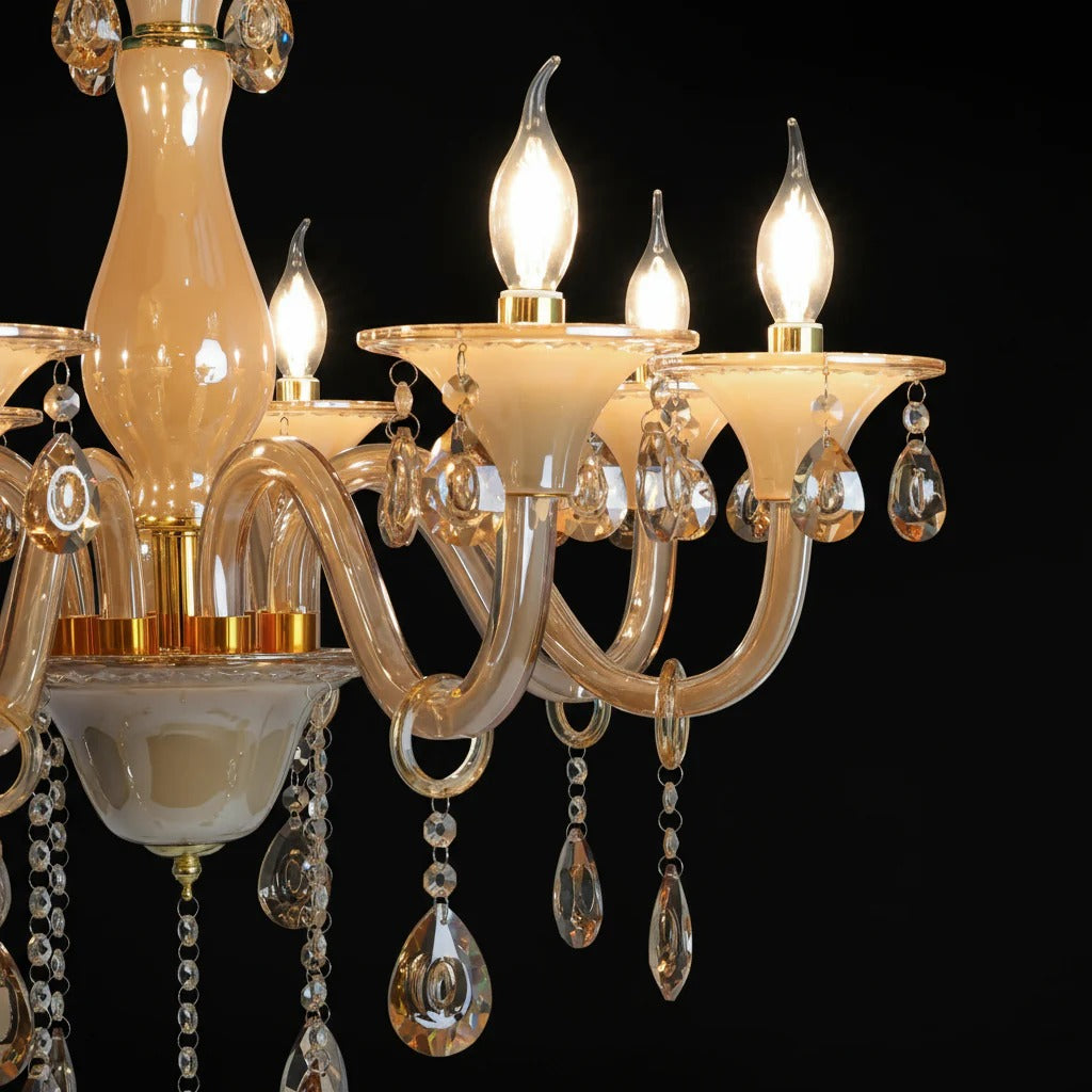 HDC 6 Lights Luminous Pearl Glass Italian Chandelier For Living Room