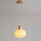 HDC Wood Dome Pendant Light Cream Glass Pendant Lighting for Dining Room Bedroom Bedside Living Room