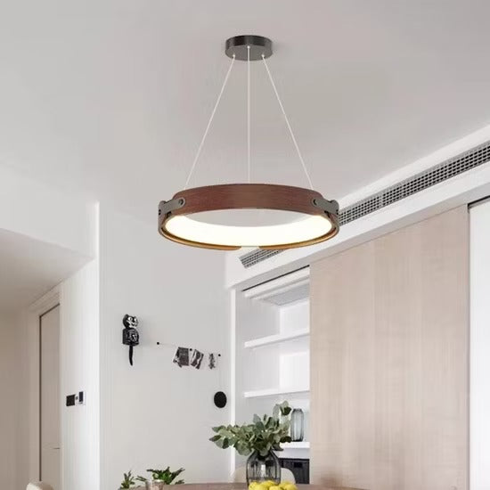 HDC NordicCraft Wood & Black LED Ring Pendant Light For Living Room