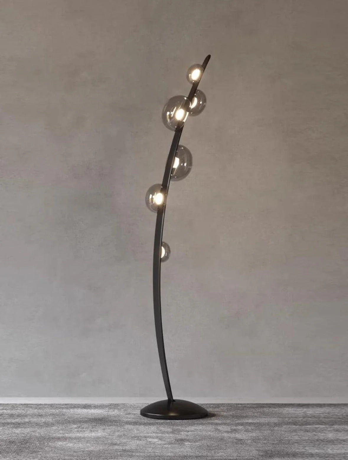 HDC Black Leather With Tinted Glass Floor Lamp For Living Room