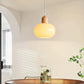 HDC Wood Dome Pendant Light Cream Glass Pendant Lighting for Dining Room Bedroom Bedside Living Room