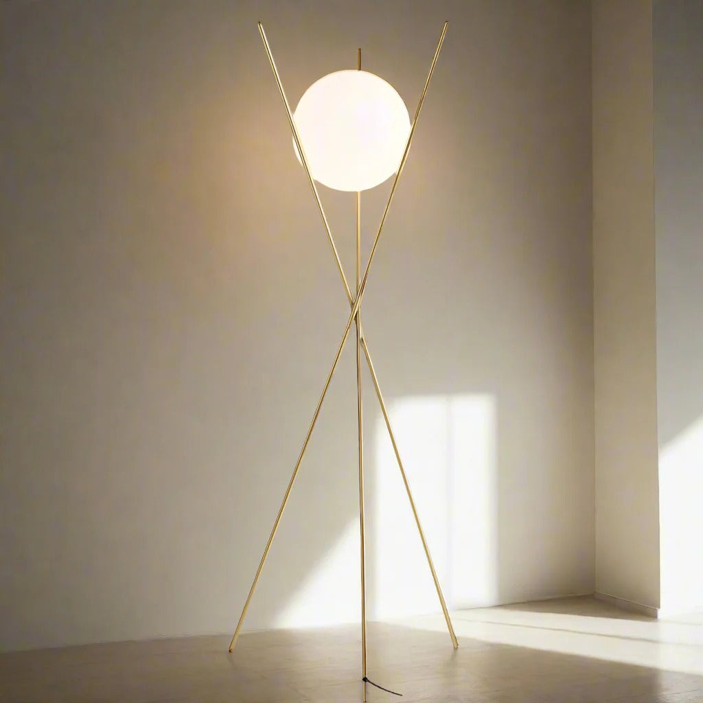 Hdc 1 Frosted Glass Gold Tripod Floor Lamp Living Room Light For Home Lighting Standing Lamp - Gold
