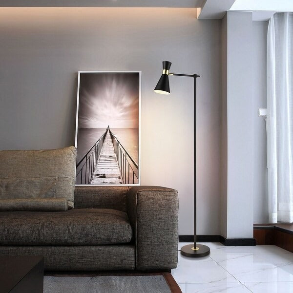 Hdc Black Floor Lamp with Metal Shade For Living Room, Bedroom